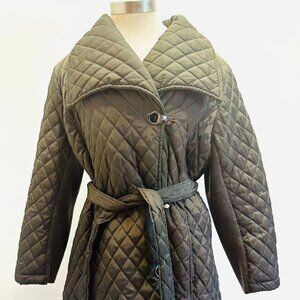 WESTPORT Button Down Snap Button Tie at the Waist Green Quilted Jacket Size 1X